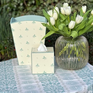 Colefax und Fowler Ashling Aqua Papierkorb & Taschentücherbox Deckelkorb, Schlafzimmer Papierkorb, Bürokorb, Badezimmer Papierkorb