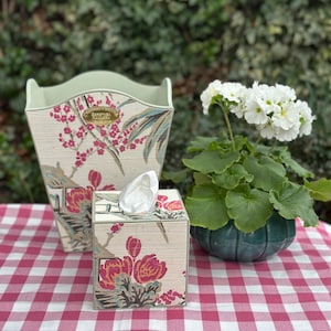 Cestino per il bagno con stampa Chinois Brunschwig and Fils Tongli Tessuto erba con texture Peony Cestino per la carta straccia e coperchio per scatola di fazzoletti