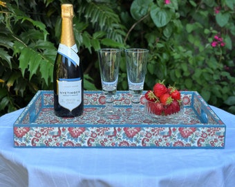 Kitchen Tray. Decoupage tray. Ditsy print. Hand painted tray. Breakfast tray. Tray with handles. Ottoman tray. Floral tray. Serving tray