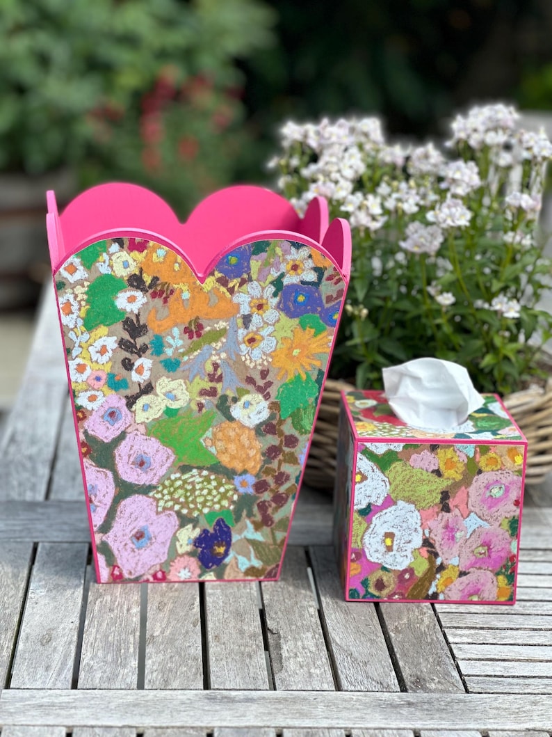 DorotheaHamilton Hollyhock Print Scalloped Wastebasket