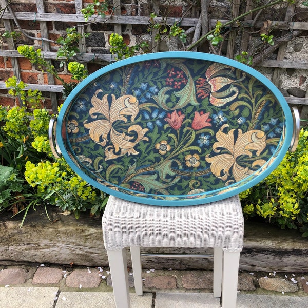 Oval ottoman footstool Tray William Morris Golden lily tray extra large wooden with handles. Just like this or painted any colour