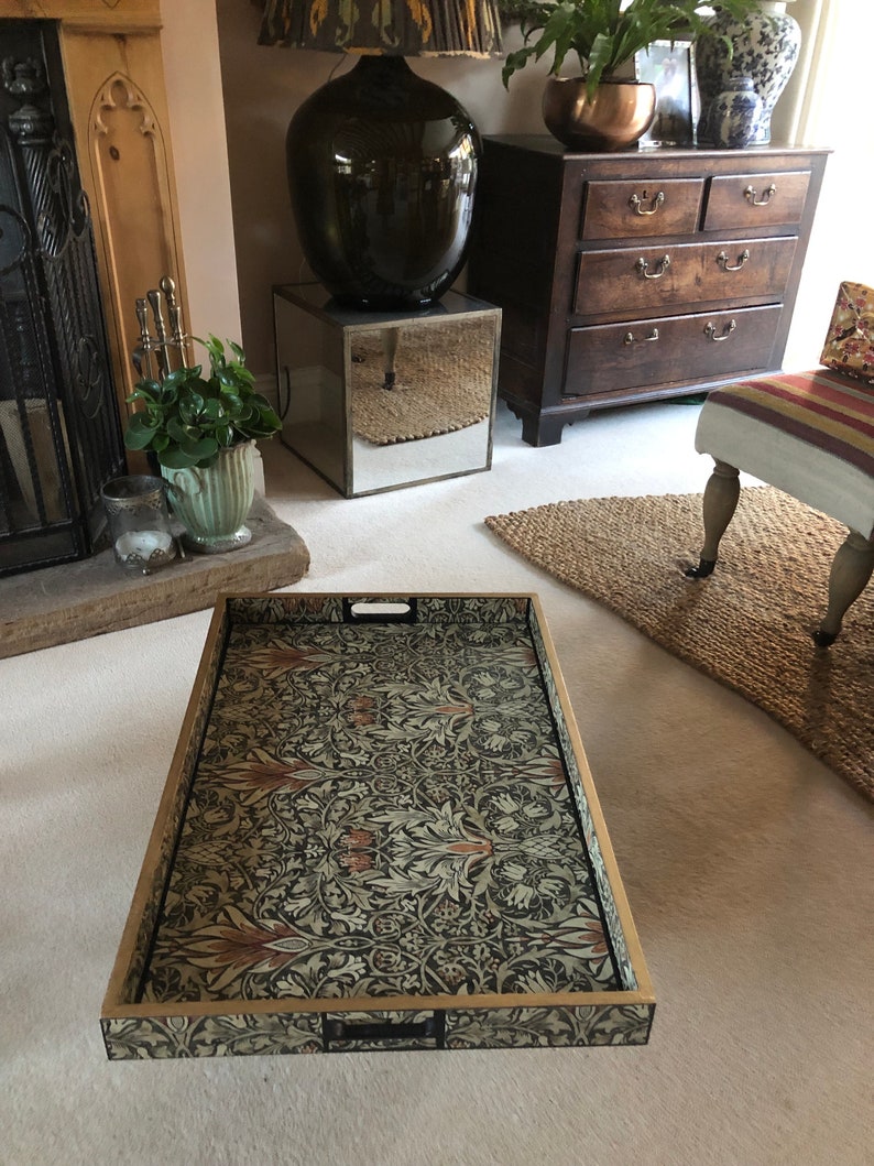 William Morris Snakeshead Tray – Handmade Black Large Ottoman Tray image 8