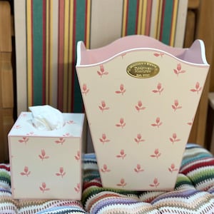 Cestino per la carta straccia Colefax and Fowler Pink Sudbury Park e cestino per fazzoletti, cestino per la camera da letto, cestino per l'ufficio, cestino per il bagno
