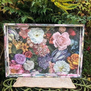 Floral Petal Tray. Large Tray. Breakfast Tray. Coffee table tray. Pastel tray. Bin. Ottoman tray