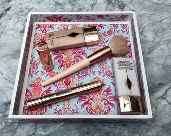 Handpainted with decoupage tissuebox & trinket tray Wastepaper bin Kate Trio Set Handpainted with decoupage tissuebox & trinket tray Wastepaper bin Kate Trio Set