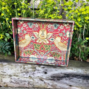 William Morris Red Strawberry Thief large tray. Breakfast Tray. Laptop tray. Ottoman tray. Wooden tray. Teal tray. Coffee table tray
