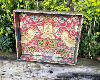 William Morris Red Strawberry Thief large tray. Breakfast Tray. Laptop tray. Ottoman tray. Wooden tray. Teal tray. Coffee table tray