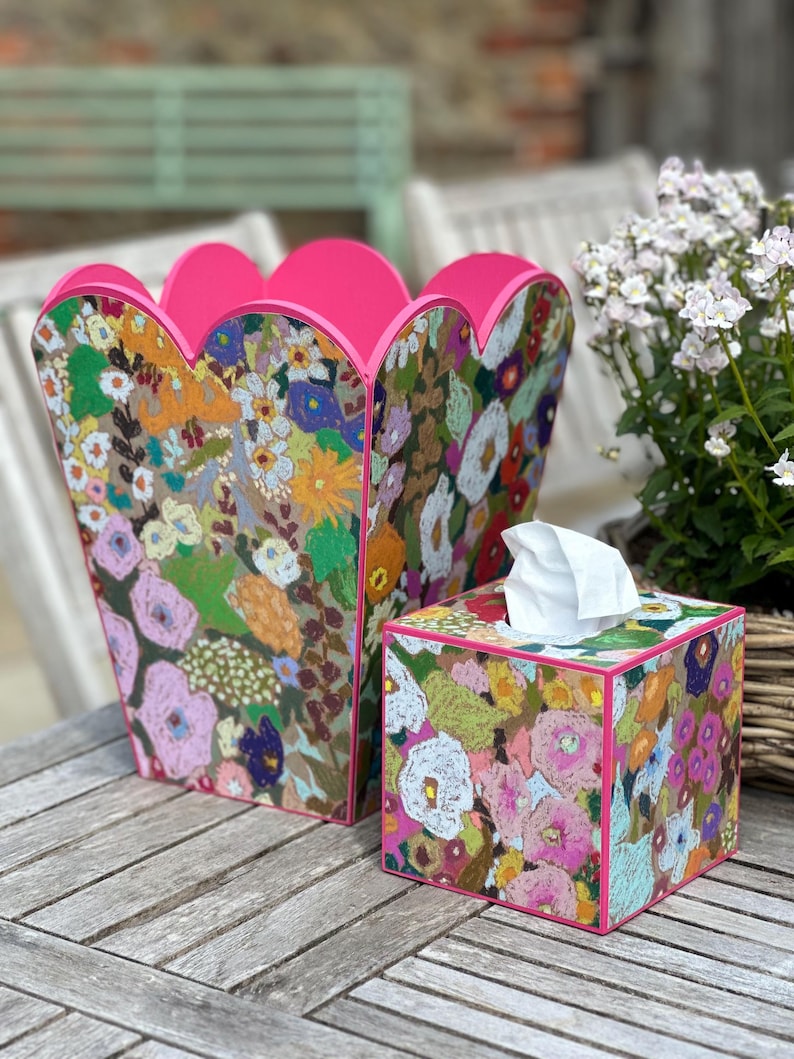 DorotheaHamilton Hollyhock Print Scalloped Wastebasket - Thumbnail 2