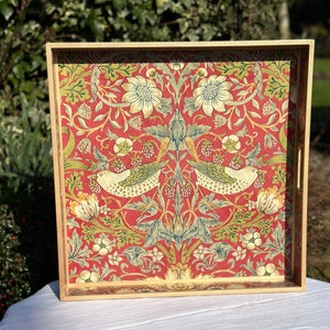 Piatto da portata William Morris strawberry thief in legno Quadrato 50 cm x 50 cm poggiapiedi Ottomano vassoio. QUALSIASI STAMPA DISPONIBILE