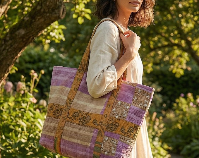 Bohemian Quilted Bag | Vintage Fabric | Upcycled Shoulder Carryall