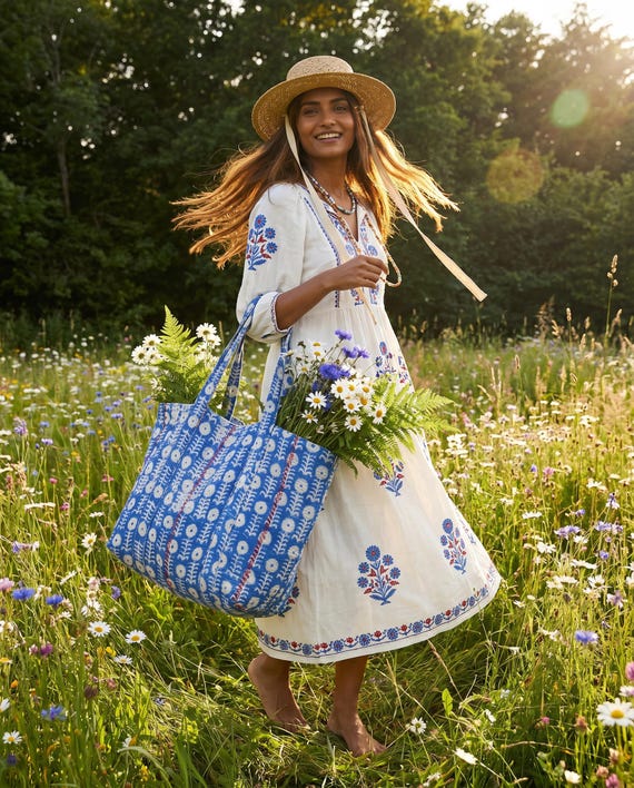 Vintage Kantha Tote Bag | Recycled Sari Quilted Artisan Bag