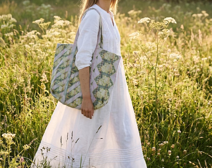 Vintage Quilted Tote Bag | Indian Kantha | Upcycled Sari Handmade Bag