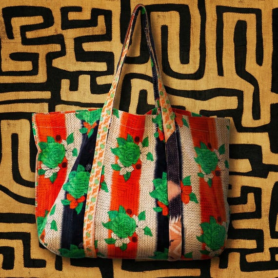 Vintage Kantha Tote Bag | Recycled Sari Quilted Artisan Bag