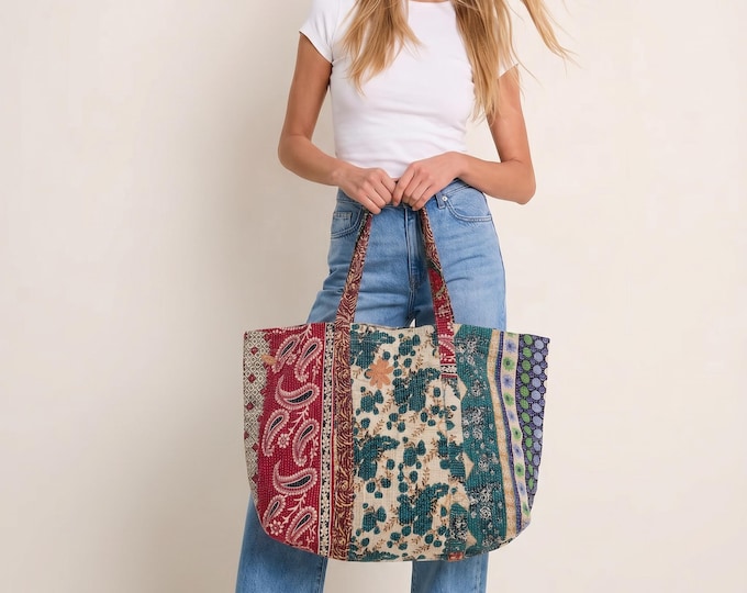 Vintage Quilted Tote Bag | Recycled Sari Handmade Bag