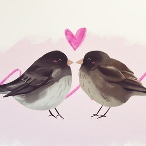 Inséparable Juncos - Oiseaux de la Saint-Valentin - Cartes de voeux vierges - Saint Valentin - Carte d'anniversaire - Carte de Saint Valentin vierge - Anniversaire vierge