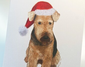 Festliche Airedale-Terrier-Weihnachtskarte: Feiertags-Welpen-Grußkarte