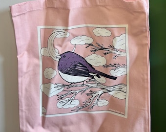 Pinke Junco Tragetasche mit verschnörkelten Augen - Dreifarbiger Siebdruck