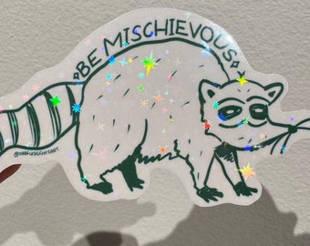 Schelmischer Waschbär Holographischer Aufkleber - Wasserfester Vinyl-Tieraufkleber