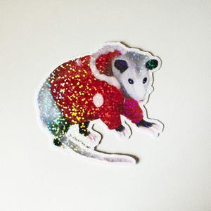 Puffer Opossum - Sticker vinyle holographique - Vie nocturne de Toronto - Sticker Opossum mignon -