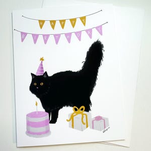 Joyeux anniversaire chat noir - carte de voeux portrait vierge - carte d'anniversaire drôle pour les amoureux des chats - carte de voeux illustrée chat noir