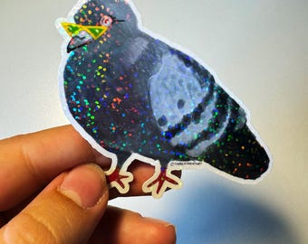 Sonnenbrille Taube Aufkleber: Holografisch Vinyl Lustiger Vogel Aufkleber