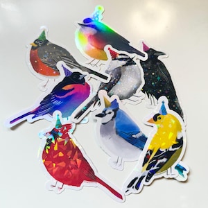 Stickers Party Birds - Stickers adhésifs holographiques en vinyle - Parfaits pour les occasions spéciales, les anniversaires, le scrapbooking et plus encore !