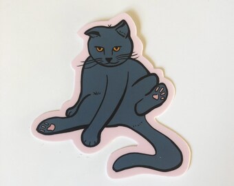 Baby Blaue Katze Vinyl Aufkleber: Scottish Fold illustrierte Laptop Aufkleber