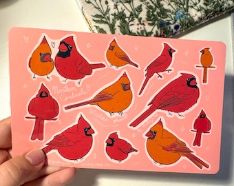 Nördliche Kardinäle - Illustrierter Sticker Bogen