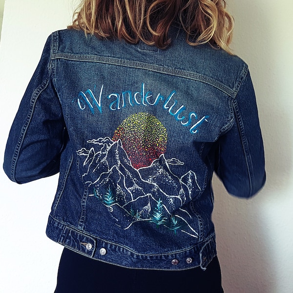 Veste en jean hippie - Denim Jacket for Travellers - Wanderlust - Custom Denim Jacket - Blue Denim Jacket - Vintage Denim Jacket