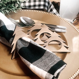 Christmas Napkin Ring | Christmas Napkin Ring Set | Napkin Holder | Table Setting Set | Wooden Christmas Tree | Holiday Tree Wood Set