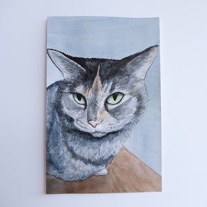 Black Tabby Cat Watercolor Painting