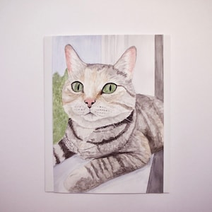 Tan and Gray Tabby Cat Watercolor Painting