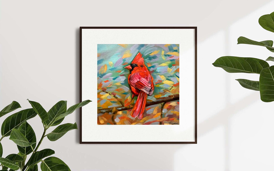 Bird oil painting original Red bird Bird wall art Bird wall Etsy