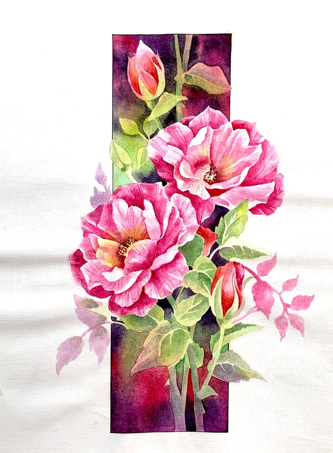 Roses Painting Pink Rose Flower Original art Watercolor Etsy