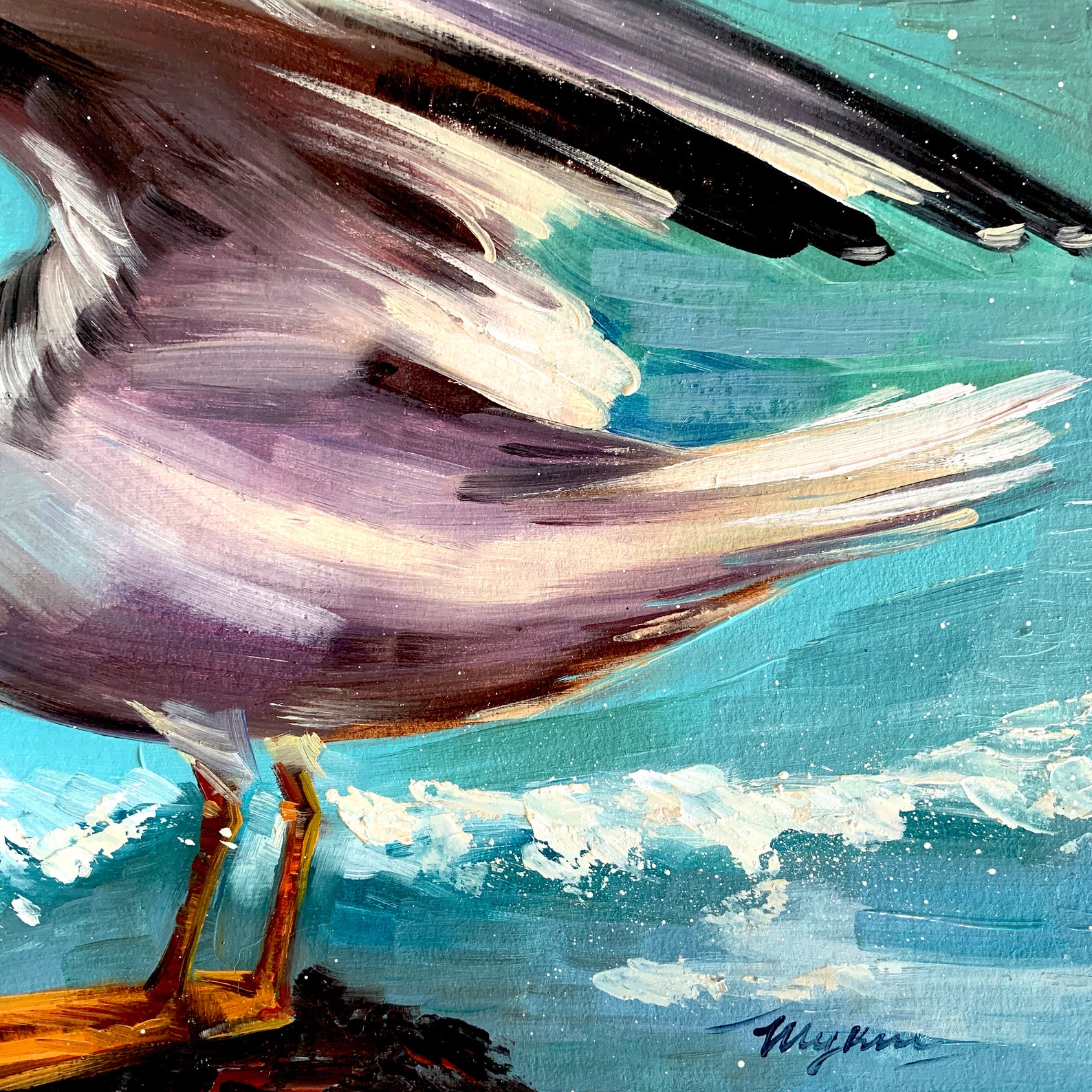 Seagull Painting Seagull Oil Painting Bird Original Art Etsy