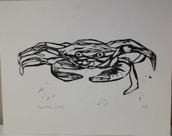 Encadré A4 Blanc et Noir Linogravure Cromer Crab Print