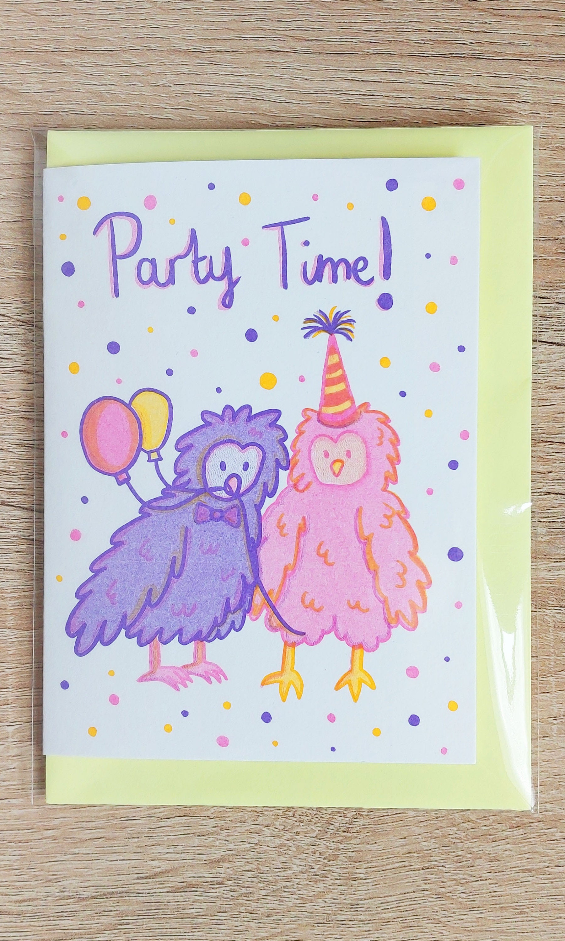 Party Time! Owl Risoprint Birthday Card