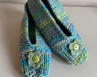 Hand knitted slippers - soft green