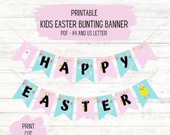 Printable Easter Bunting Banner Garland | Happy Easter Banner | Classroom Easter Decorations | Kids Easter Garland | Bright Colorful Bunny