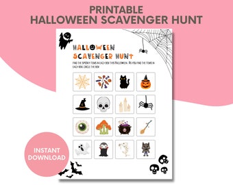 Halloween Scavenger Hunt Printable - Treasure Hunt - I Spy Game - Halloween Party Game Activity - Printable Game - For Kids Home or School