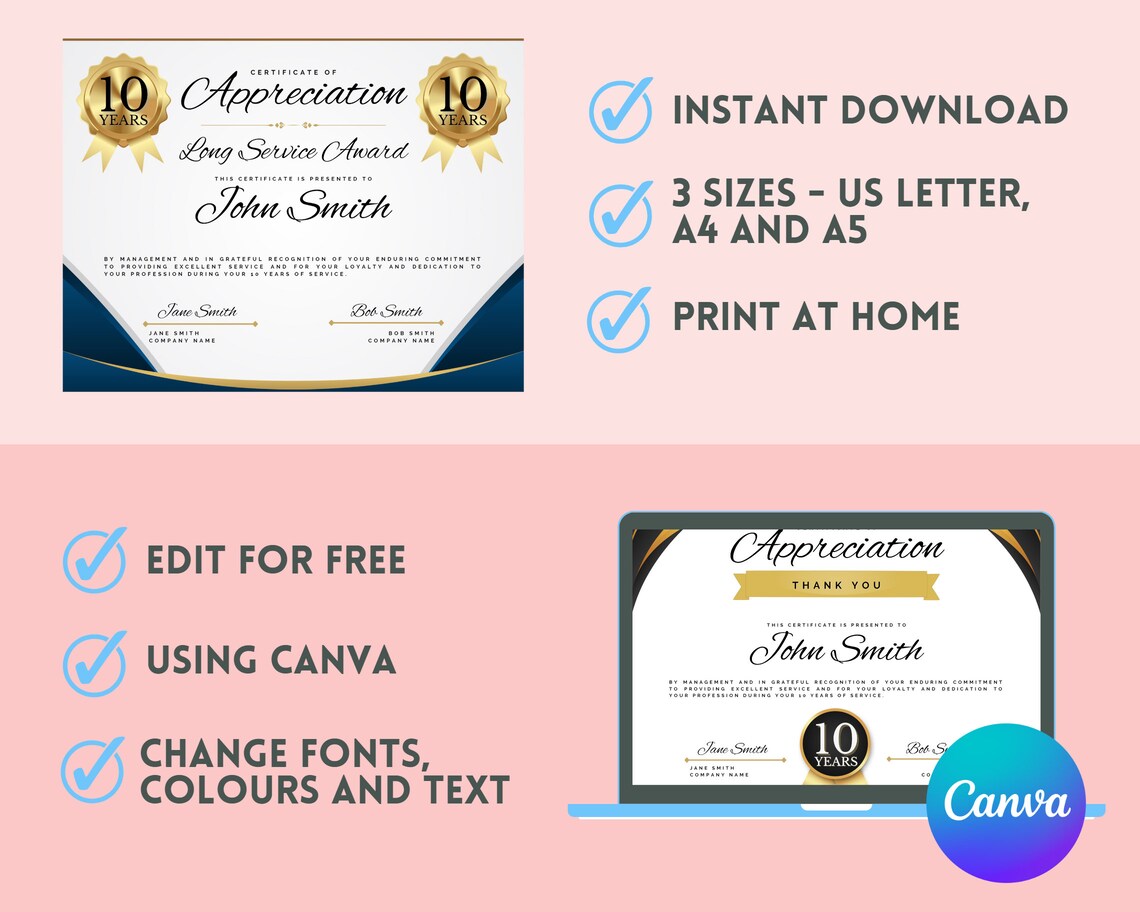 Editable Printable Certificate of Appreciation for Employee Years of ...