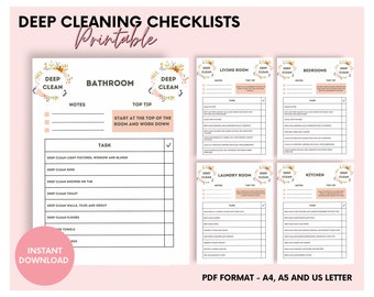 Printable Deep Cleaning Checklists | House Cleaning Checklist Kit | Spring Clean Checklists | Cleaning Challenge | A4, A5, US Letter