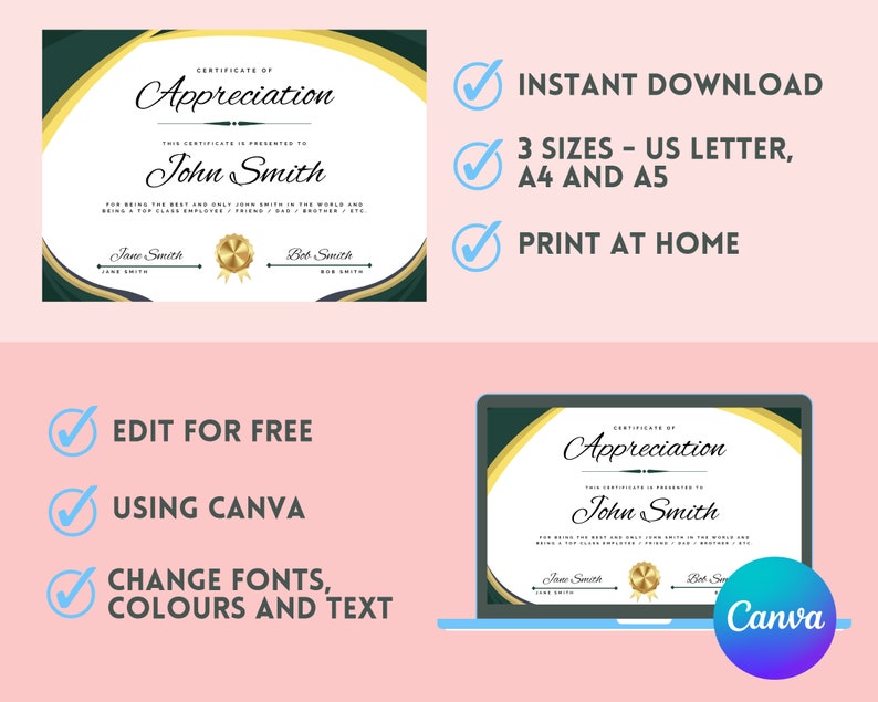 Certificate of Appreciation Template Editable Printable in Size 8.5" X ...