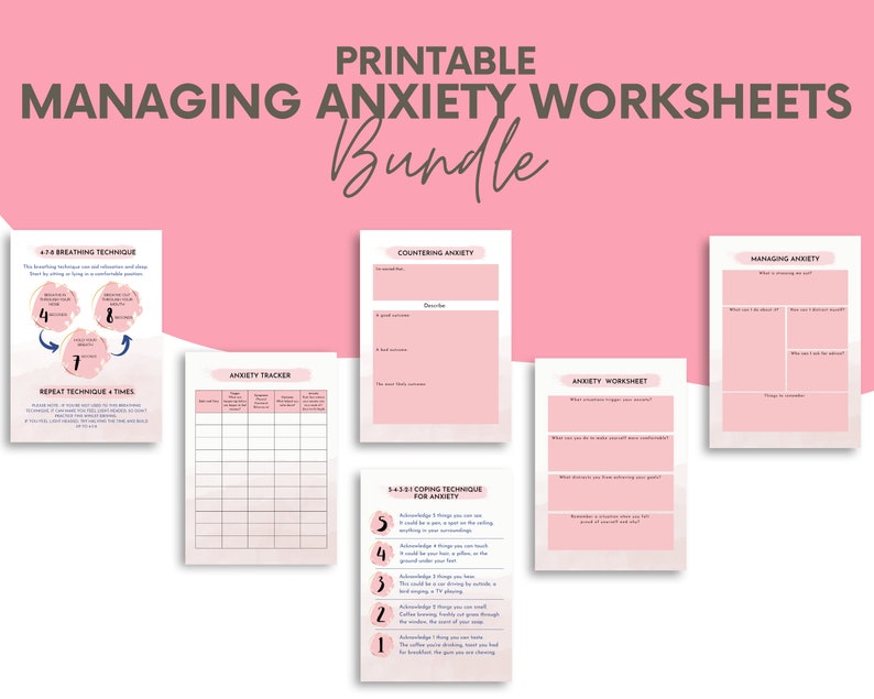 Printable Managing Anxiety Worksheets Bundle Anxiety Relief Anxiety Workbook to Help