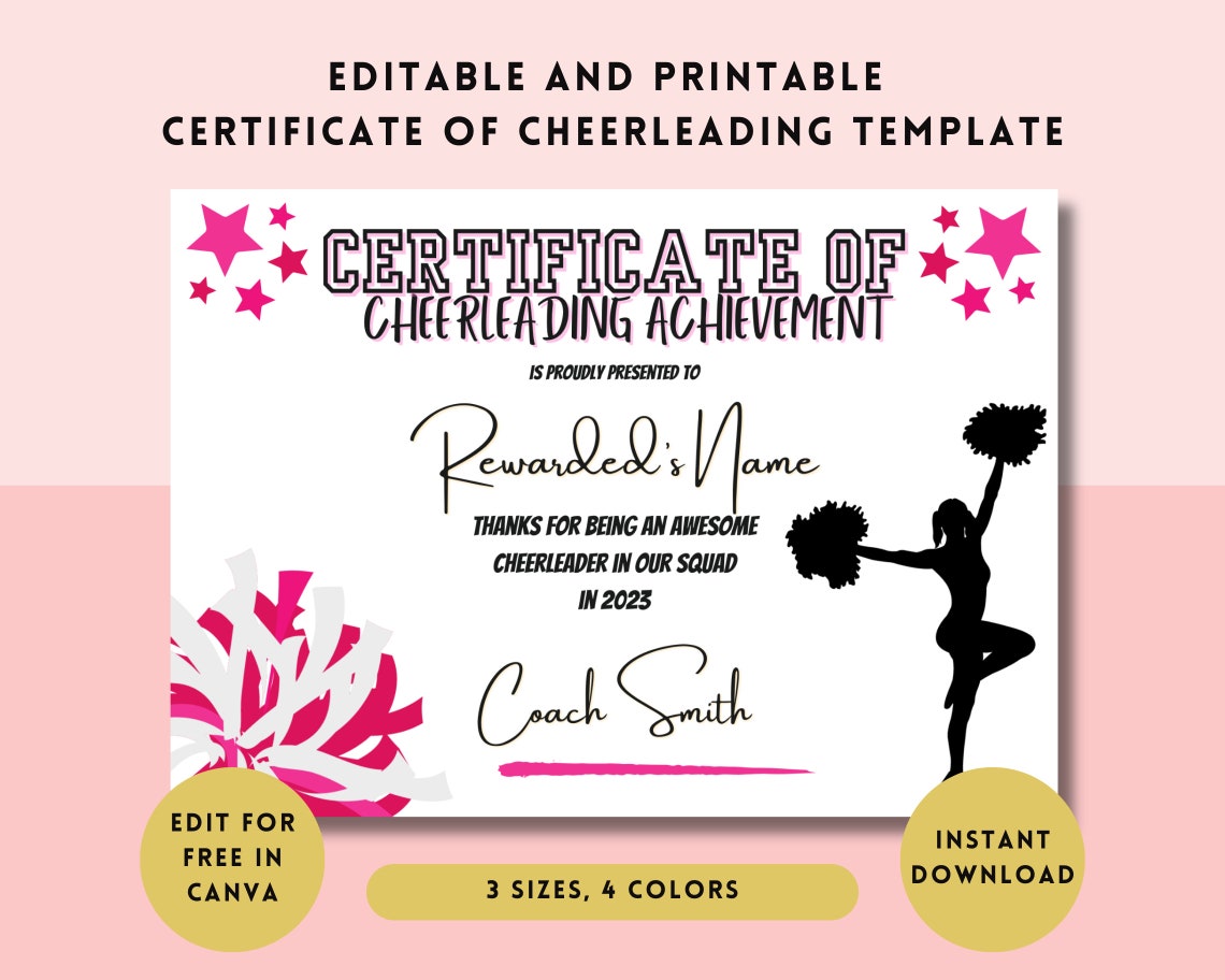Buy Editable Printable Cheerleading Awards Certificate Cheer ...