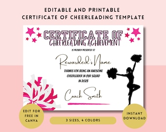 Cheerleader Auszeichnungen bearbeitbar druckbar - Cheer Teilhabe Anerkennung Leistung - Cheer Coach Awards - Cheer Camp