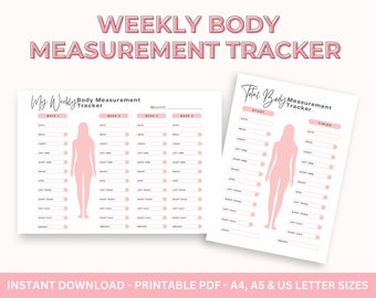 Weekly Body Measurement Tracker Printable Women’s | Track 11 body measurements with space for four weeks | Pink | Weight Loss Challenge Log