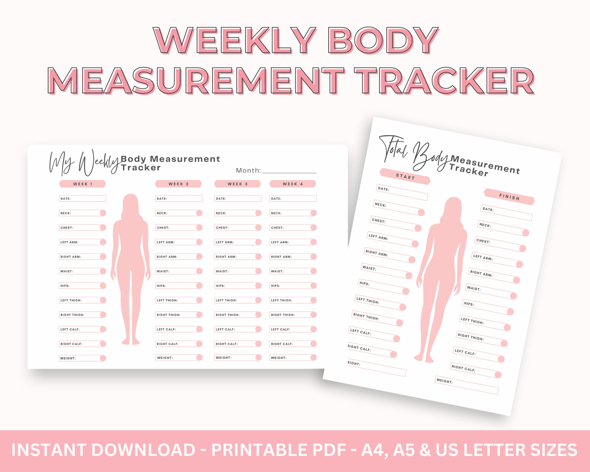 Weekly Body Measurement Tracker Printable Womens Track 11 Body ...