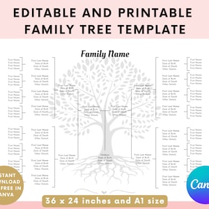 Bearbeitbare Stammbaumvorlage - Stammbaum-Diagramm druckbar - 5 Generationen - Genealogie-Diagrammvorlage - In Canva bearbeiten - Genealogie-Poster