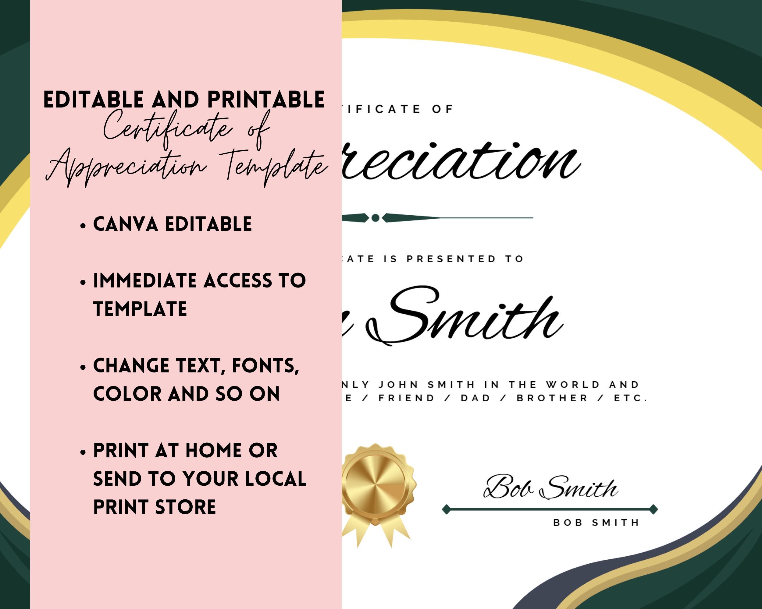 Certificate of Appreciation Template Editable Printable in Size 8.5" X ...